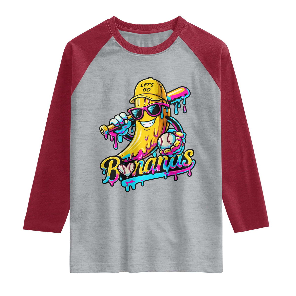 Funny Banana Baseball Drip Raglan Shirt Lets Go Bananas Ice Cream Dripping Sport