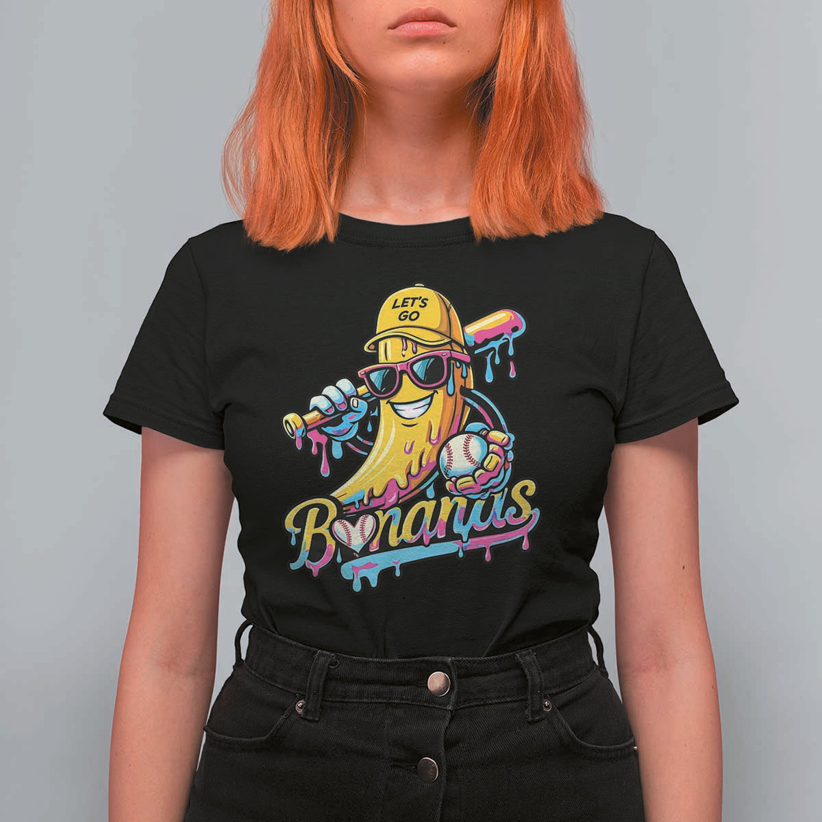 Funny Banana Baseball Drip T Shirt For Women Lets Go Bananas Ice Cream Dripping Sport