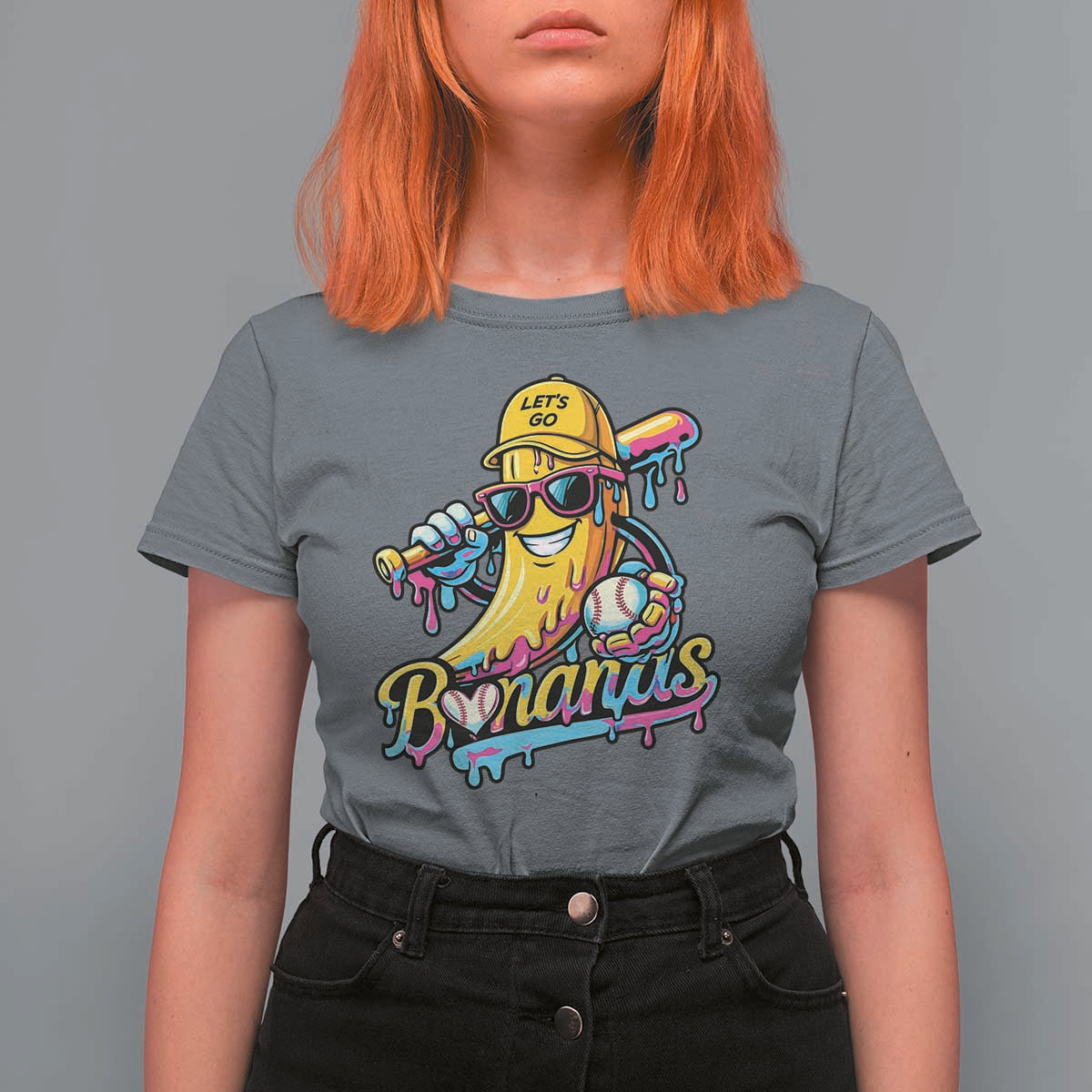Funny Banana Baseball Drip T Shirt For Women Lets Go Bananas Ice Cream Dripping Sport