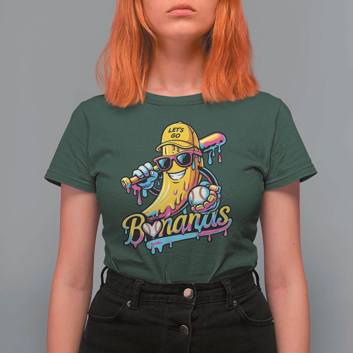 Funny Banana Baseball Drip T Shirt For Women Lets Go Bananas Ice Cream Dripping Sport