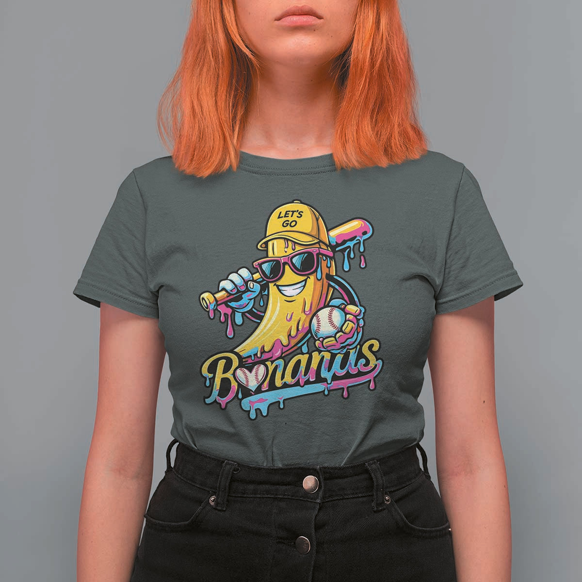 Funny Banana Baseball Drip T Shirt For Women Lets Go Bananas Ice Cream Dripping Sport