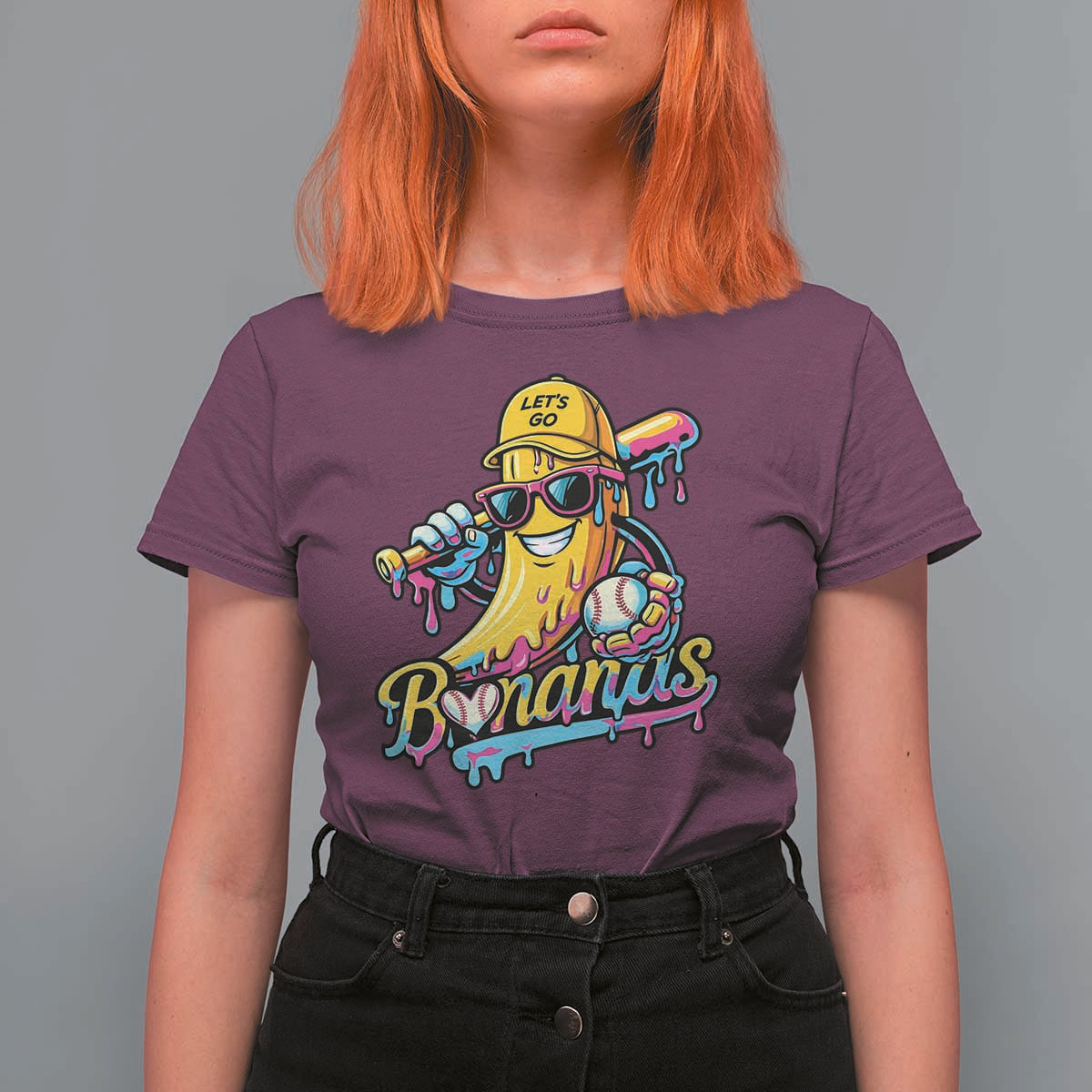 Funny Banana Baseball Drip T Shirt For Women Lets Go Bananas Ice Cream Dripping Sport