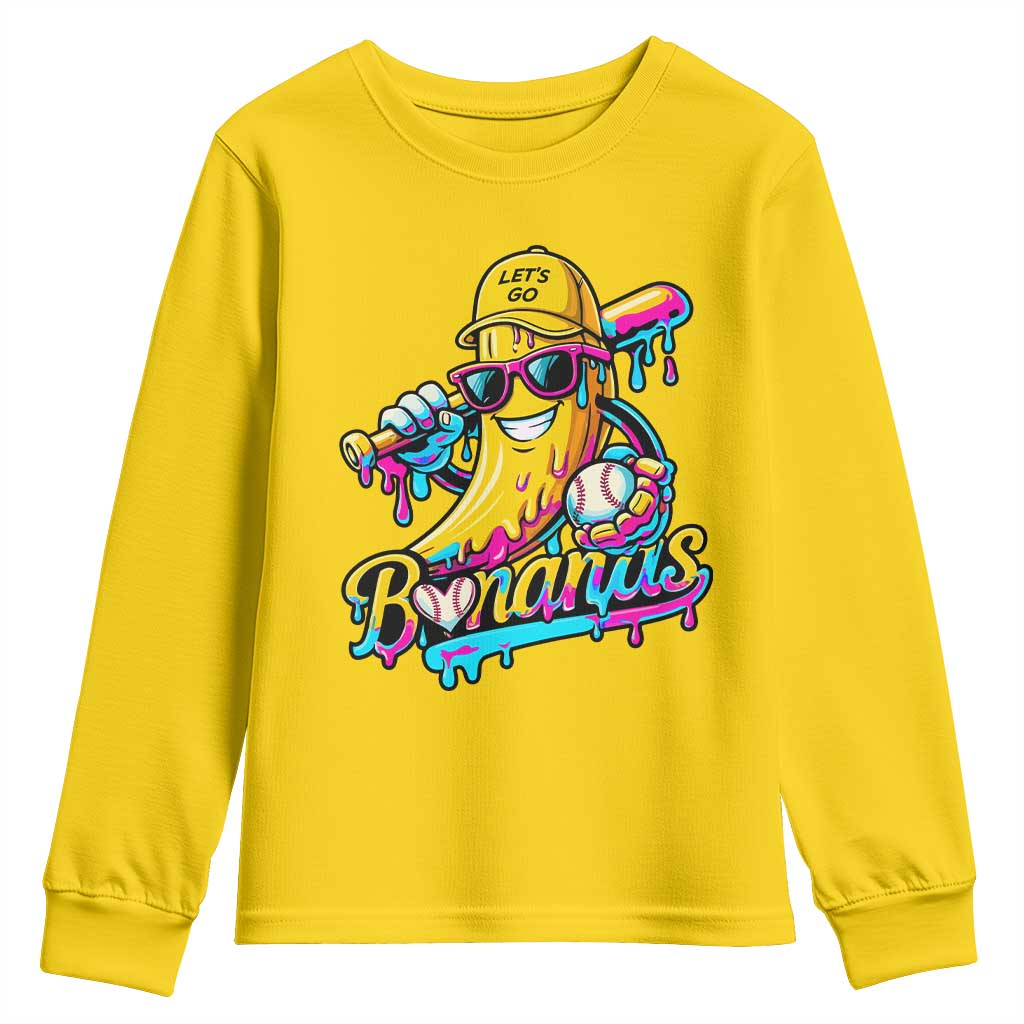 Funny Banana Baseball Drip Youth Sweatshirt Lets Go Bananas Ice Cream Dripping Sport