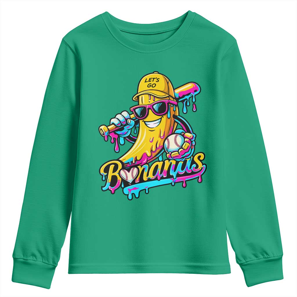 Funny Banana Baseball Drip Youth Sweatshirt Lets Go Bananas Ice Cream Dripping Sport