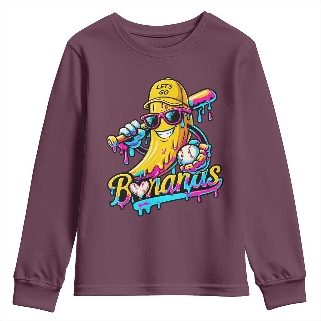 Funny Banana Baseball Drip Youth Sweatshirt Lets Go Bananas Ice Cream Dripping Sport