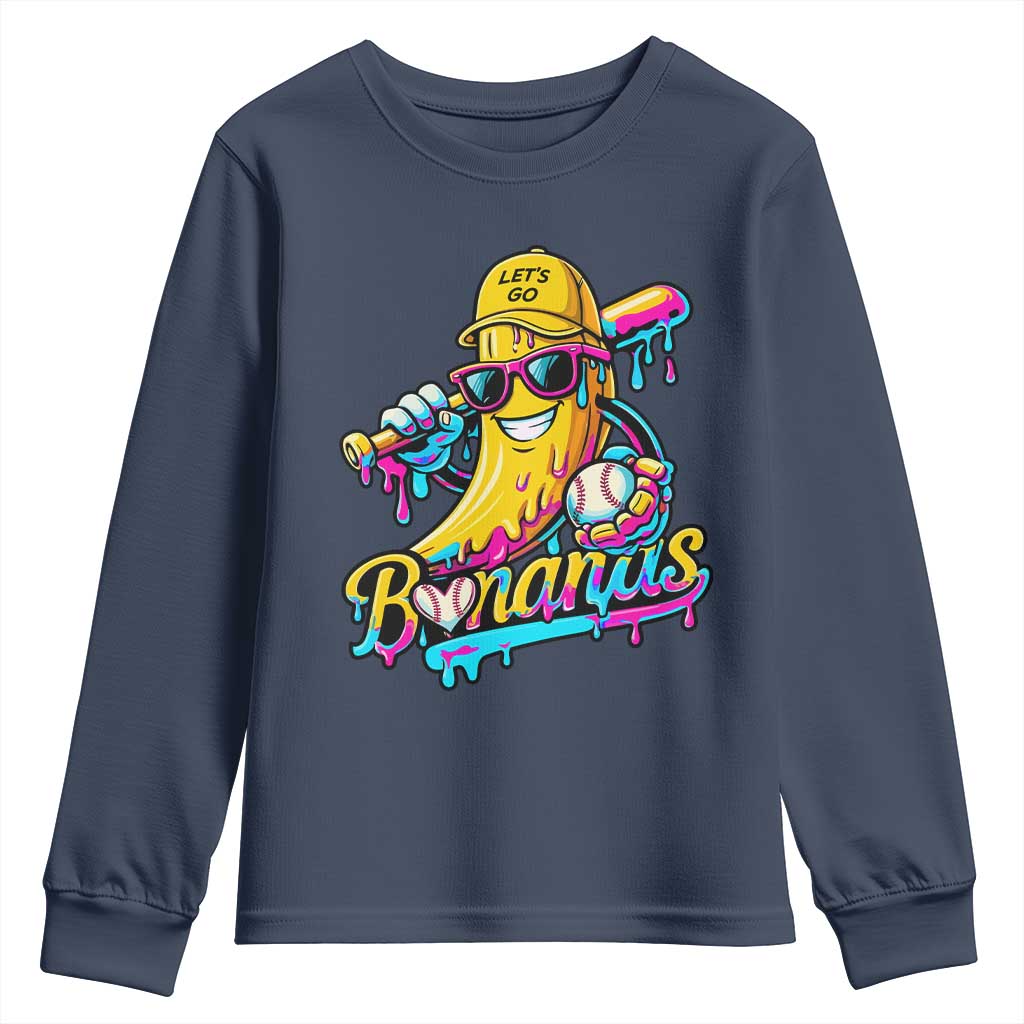 Funny Banana Baseball Drip Youth Sweatshirt Lets Go Bananas Ice Cream Dripping Sport