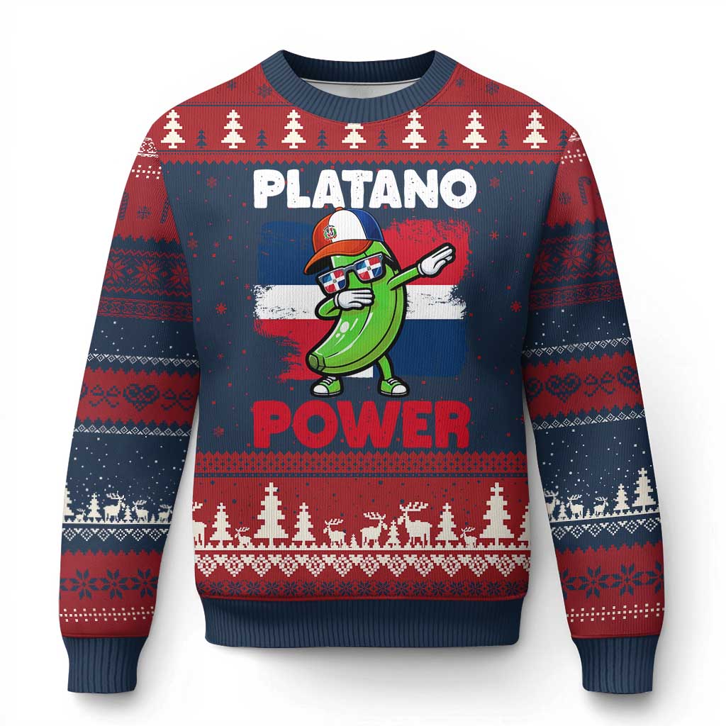 Platano Power Ugly Christmas Sweater Funny Dominican Republic Flag Baseball