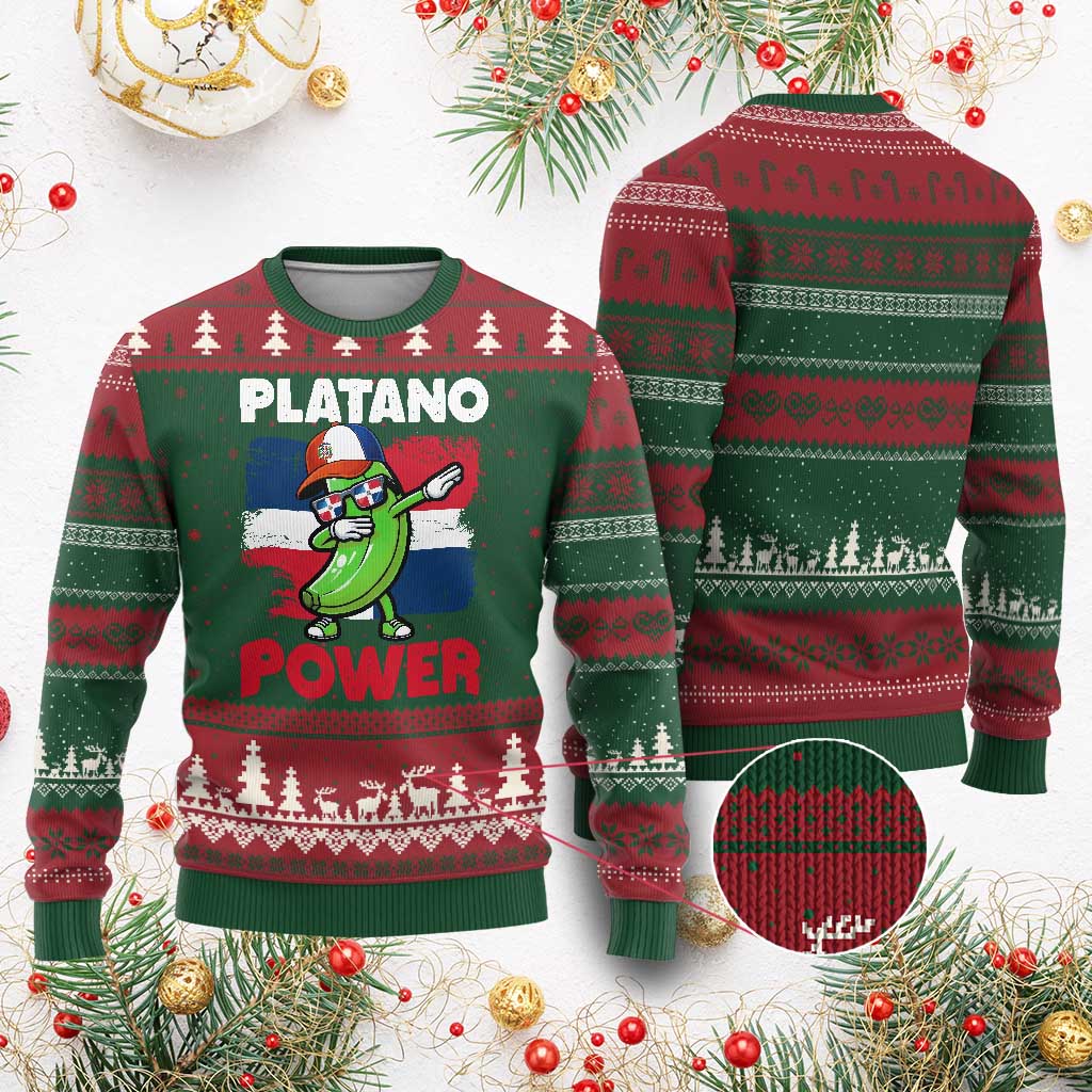Platano Power Ugly Christmas Sweater Funny Dominican Republic Flag Baseball