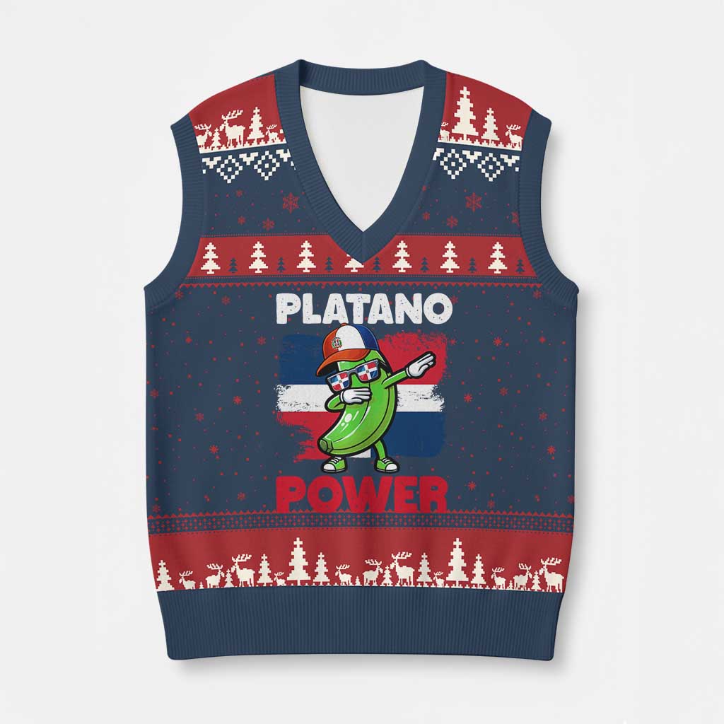 Platano Power V-Neck Knit Sweater Vest Funny Dominican Republic Flag Baseball