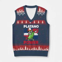 Platano Power V-Neck Knit Sweater Vest Funny Dominican Republic Flag Baseball