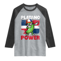 Platano Power Raglan Shirt Funny Dominican Republic Flag Baseball