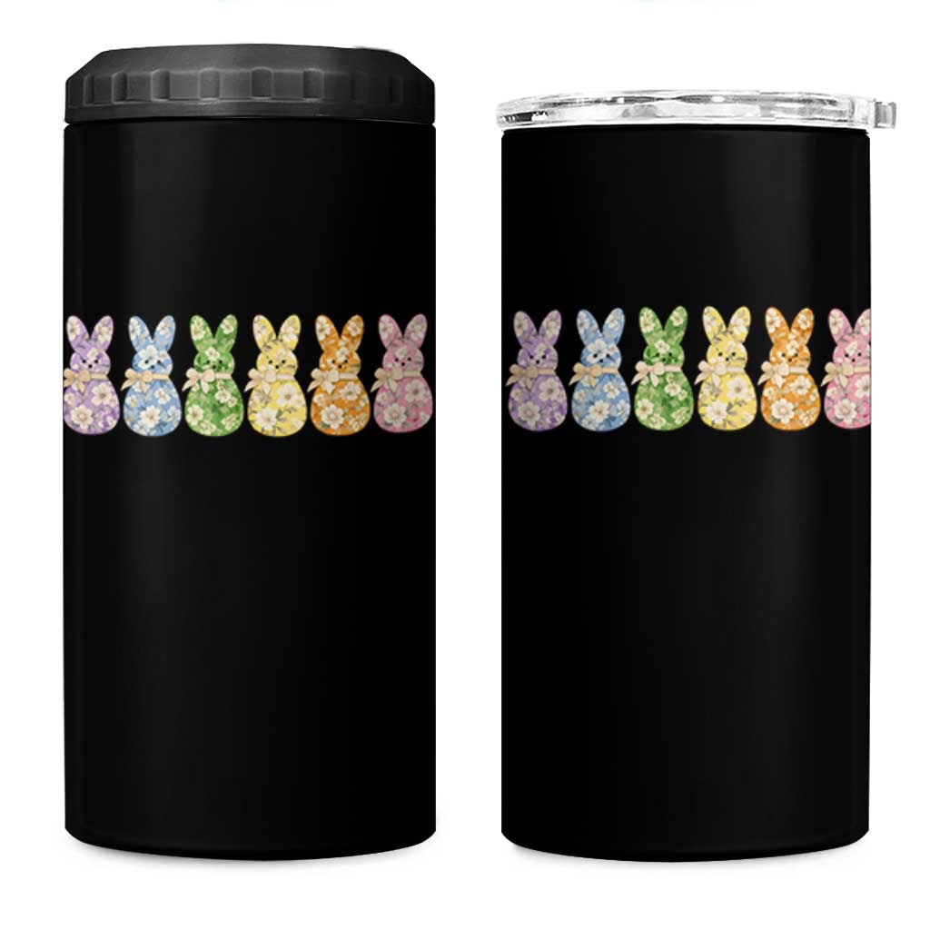 Easter Day Vintage Colorful Floral Sugary Bunnies 4 in 1 Can Cooler Tumbler