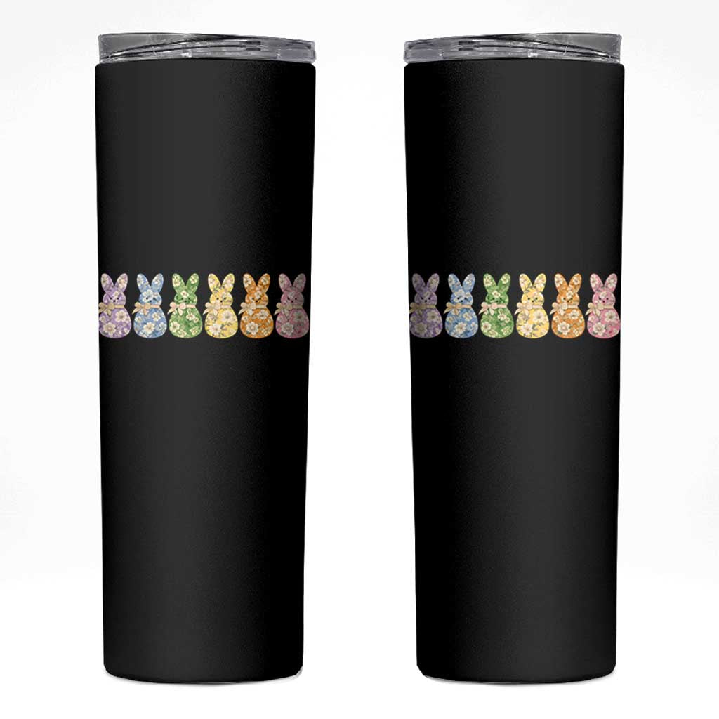 Easter Day Vintage Colorful Floral Sugary Bunnies Skinny Tumbler
