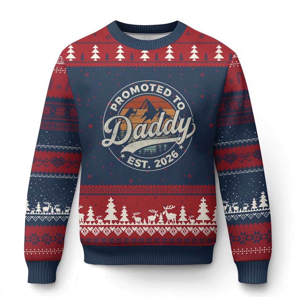 Promoted To Daddy Est 2026 Ugly Christmas Sweater Soon to Be Dad Retro Baby Announcement