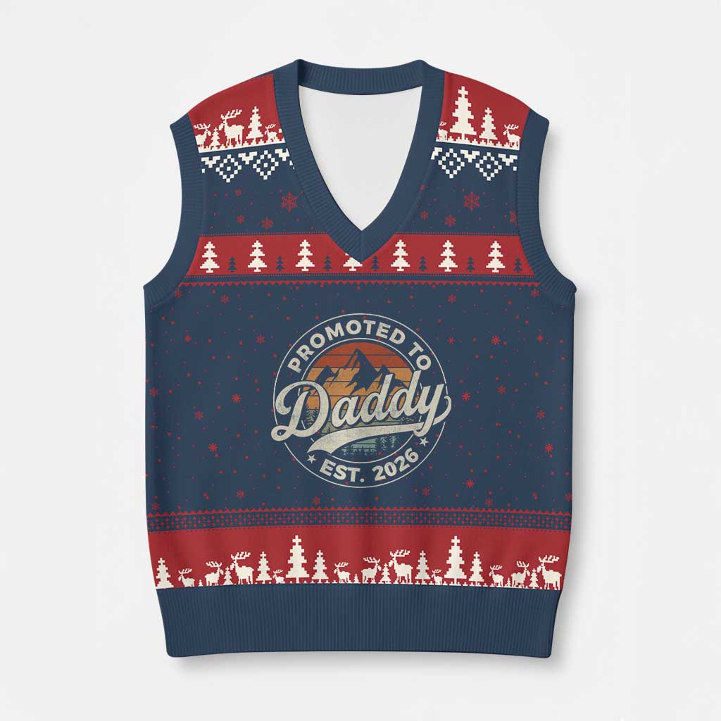 Promoted To Daddy Est 2026 V-Neck Knit Sweater Vest Soon to Be Dad Retro Baby Announcement