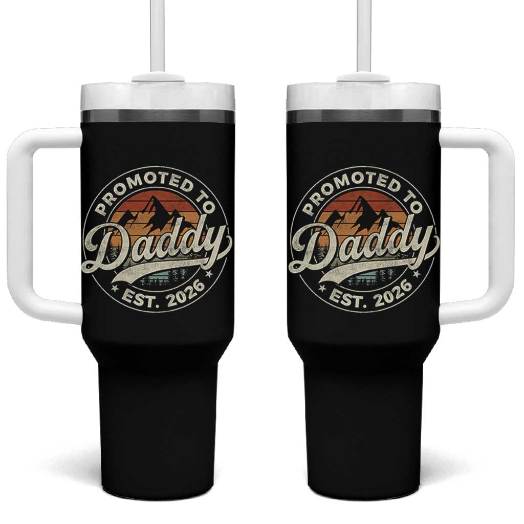 Promoted To Daddy Est 2026 Tumbler With Handle Soon to Be Dad Retro Baby Announcement