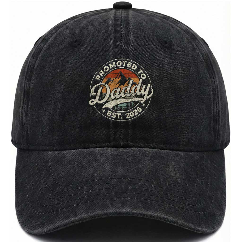 Promoted To Daddy Est 2026 Washed Cotton Baseball Cap Soon to Be Dad Retro Baby Announcement