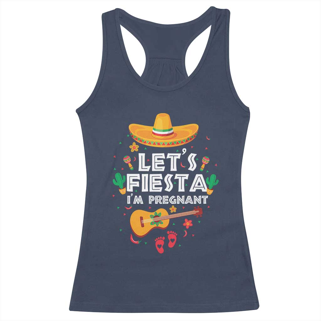 Funny Cinco De Mayo Pregnancy Announcement Racerback Tank Top Let's Fiesta I'm Pregnant Mexico Festival