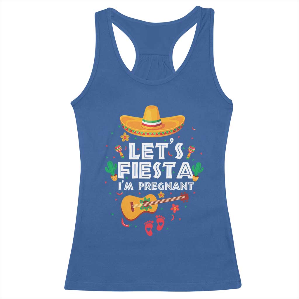 Funny Cinco De Mayo Pregnancy Announcement Racerback Tank Top Let's Fiesta I'm Pregnant Mexico Festival