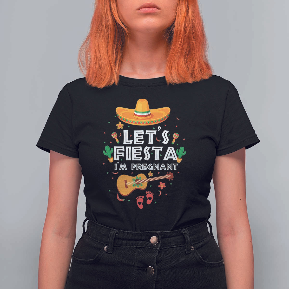 Funny Cinco De Mayo Pregnancy Announcement T Shirt For Women Let's Fiesta I'm Pregnant Mexico Festival