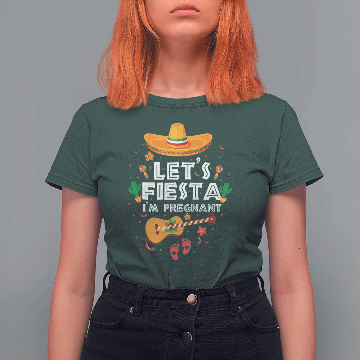Funny Cinco De Mayo Pregnancy Announcement T Shirt For Women Let's Fiesta I'm Pregnant Mexico Festival