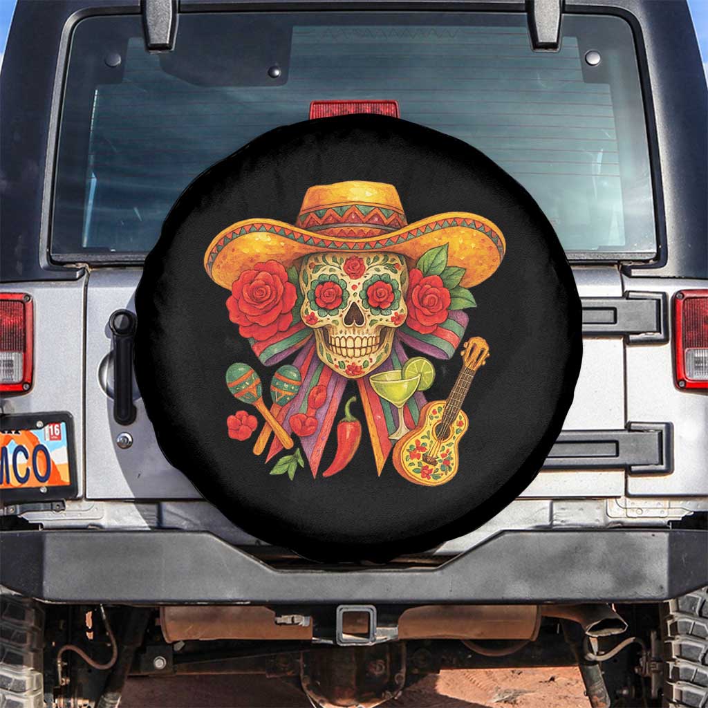 Funny Cinco De Mayo Sugar Skull Sombrero Hat Bow Spare Tire Cover