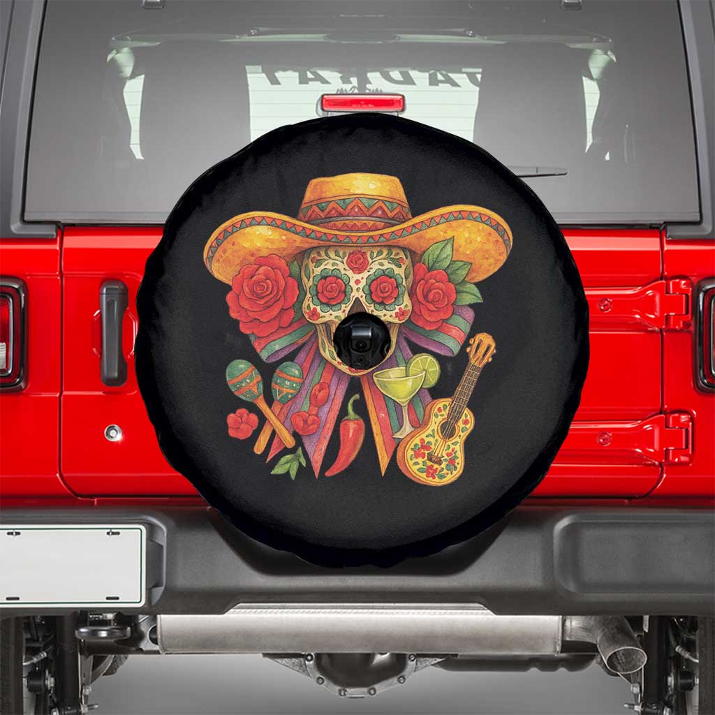 Funny Cinco De Mayo Sugar Skull Sombrero Hat Bow Spare Tire Cover