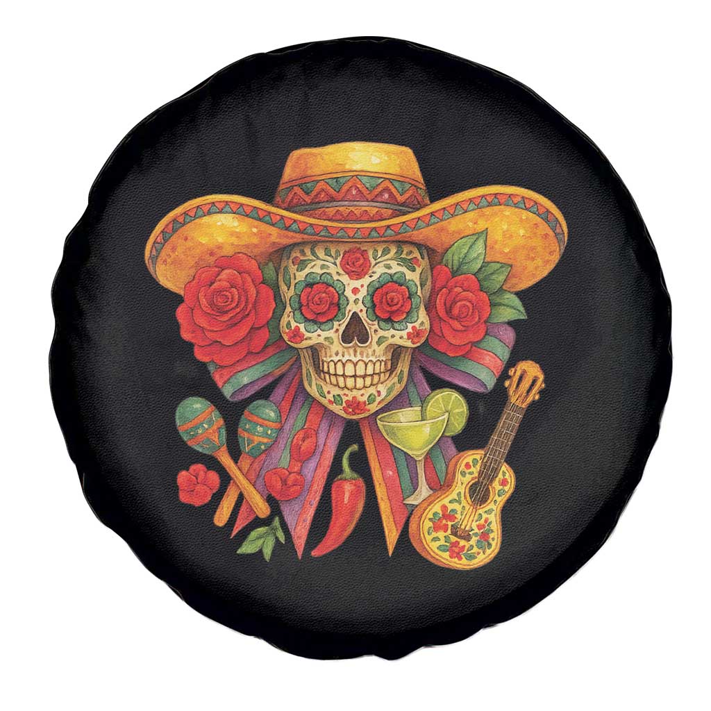 Funny Cinco De Mayo Sugar Skull Sombrero Hat Bow Spare Tire Cover