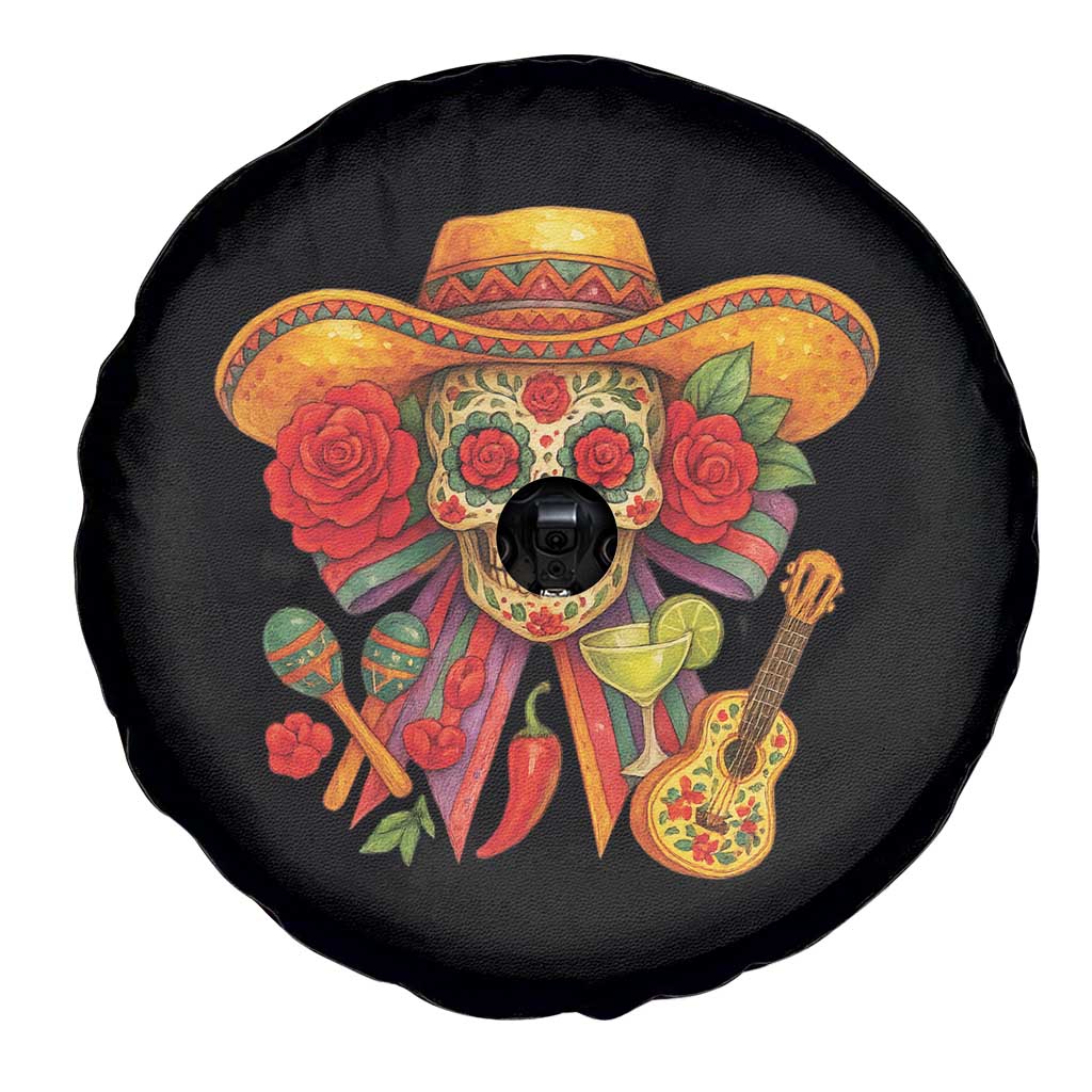 Funny Cinco De Mayo Sugar Skull Sombrero Hat Bow Spare Tire Cover