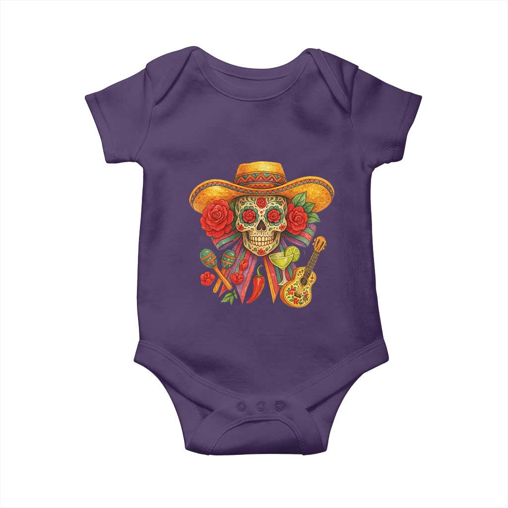 Funny Cinco De Mayo Sugar Skull Sombrero Hat Bow Baby Onesie