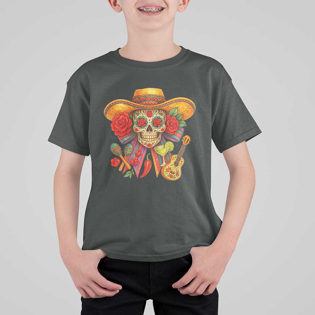 Funny Cinco De Mayo Sugar Skull Sombrero Hat Bow T Shirt For Kid