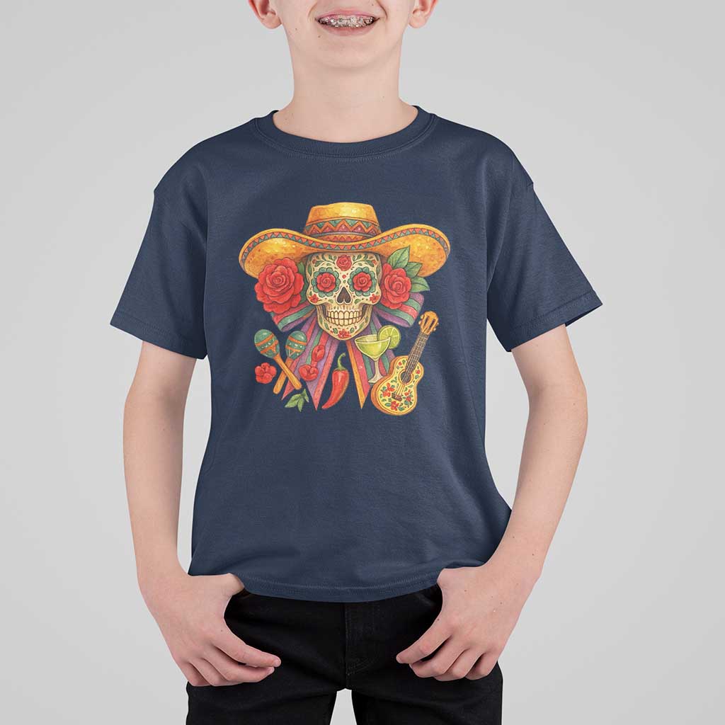 Funny Cinco De Mayo Sugar Skull Sombrero Hat Bow T Shirt For Kid