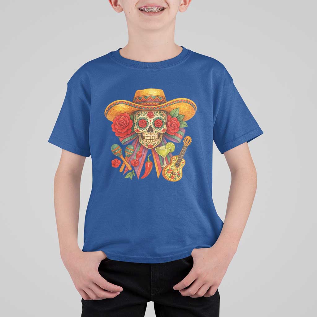 Funny Cinco De Mayo Sugar Skull Sombrero Hat Bow T Shirt For Kid