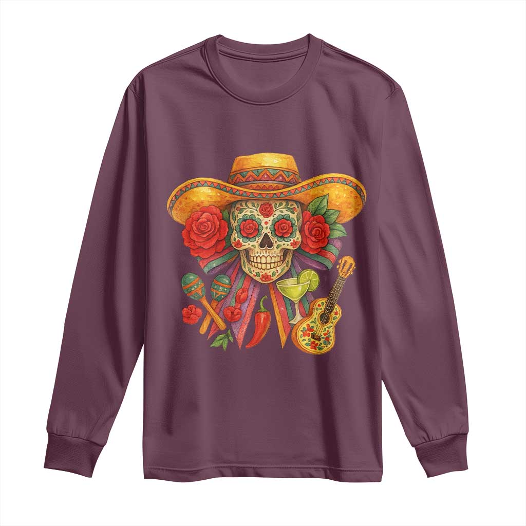 Funny Cinco De Mayo Sugar Skull Sombrero Hat Bow Long Sleeve Shirt