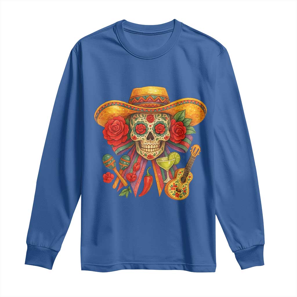 Funny Cinco De Mayo Sugar Skull Sombrero Hat Bow Long Sleeve Shirt