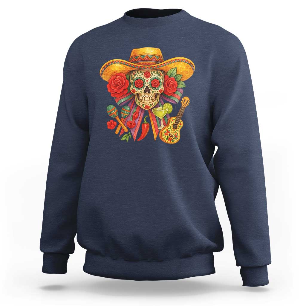 Funny Cinco De Mayo Sugar Skull Sombrero Hat Bow Sweatshirt