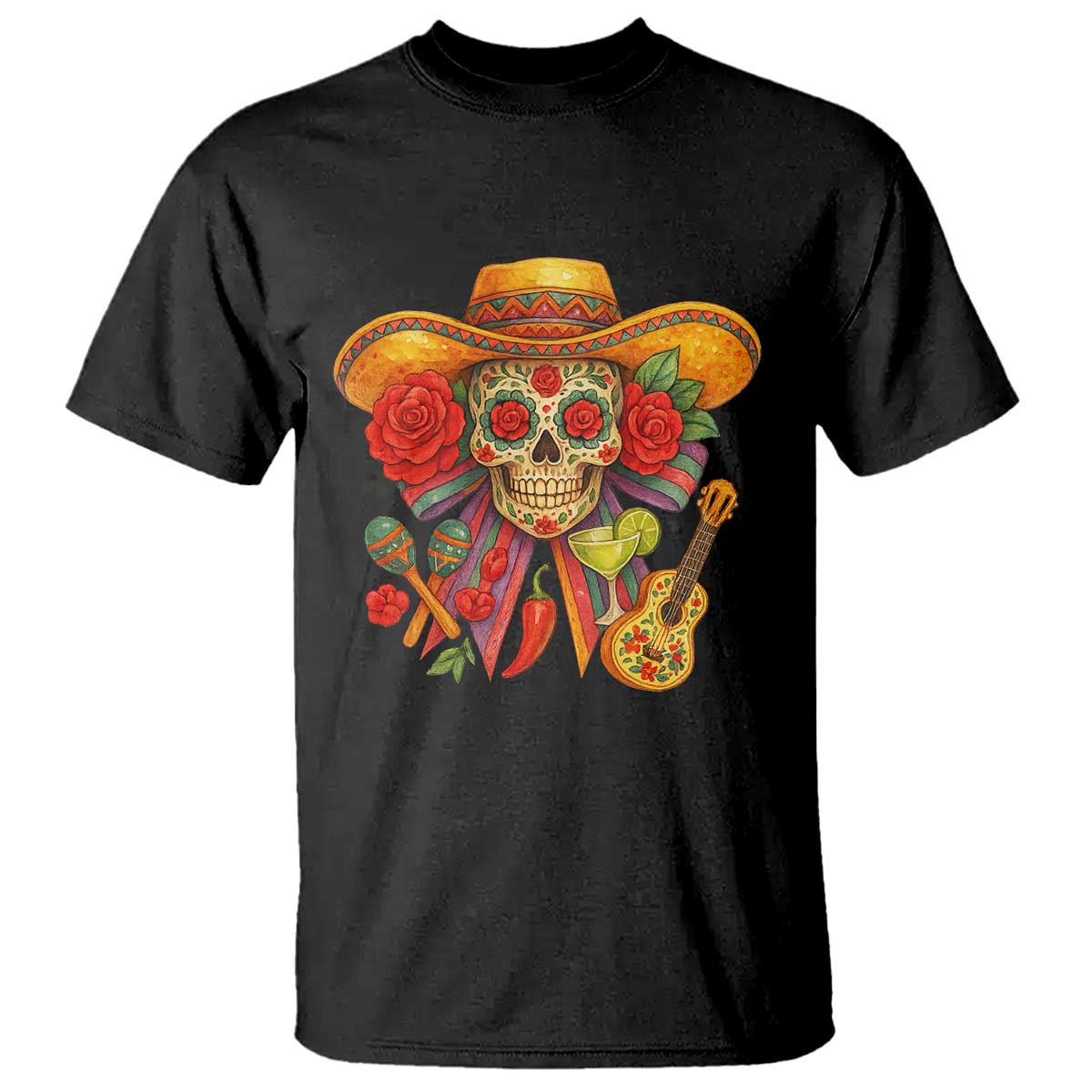 Funny Cinco De Mayo Sugar Skull Sombrero Hat Bow T Shirt