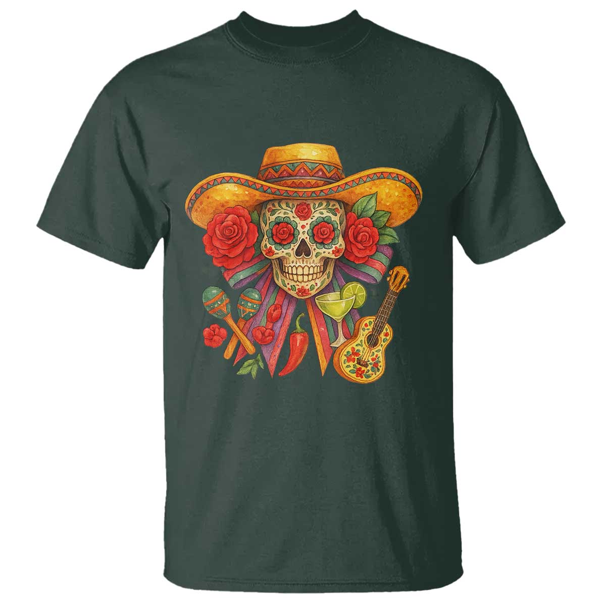 Funny Cinco De Mayo Sugar Skull Sombrero Hat Bow T Shirt