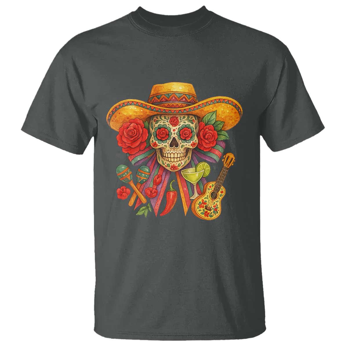 Funny Cinco De Mayo Sugar Skull Sombrero Hat Bow T Shirt