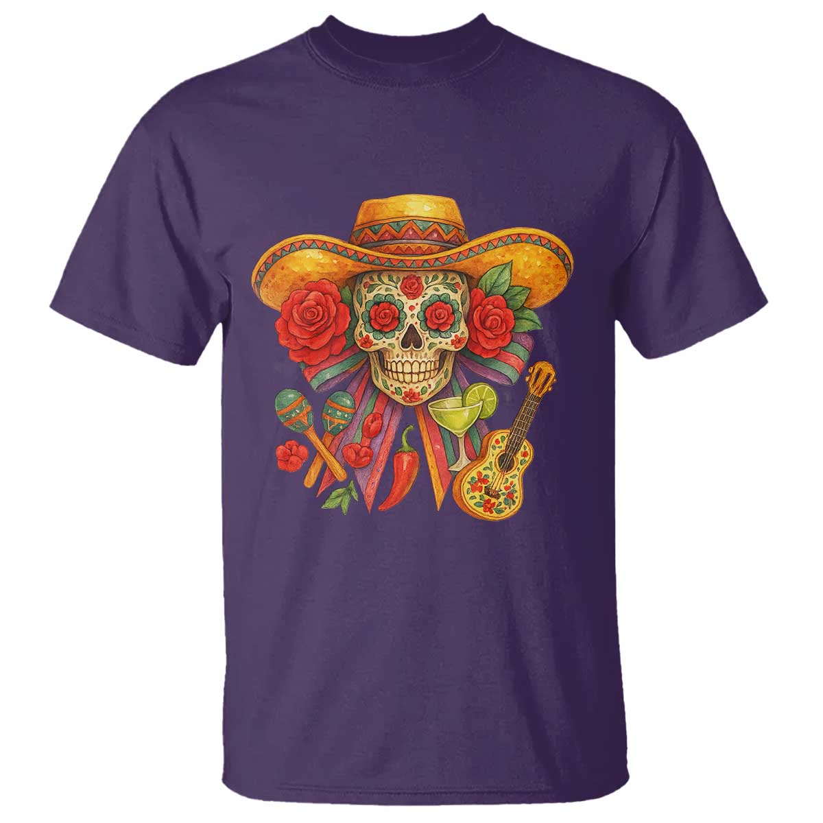 Funny Cinco De Mayo Sugar Skull Sombrero Hat Bow T Shirt