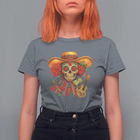Funny Cinco De Mayo Sugar Skull Sombrero Hat Bow T Shirt For Women