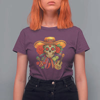 Funny Cinco De Mayo Sugar Skull Sombrero Hat Bow T Shirt For Women