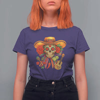 Funny Cinco De Mayo Sugar Skull Sombrero Hat Bow T Shirt For Women