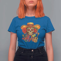 Funny Cinco De Mayo Sugar Skull Sombrero Hat Bow T Shirt For Women