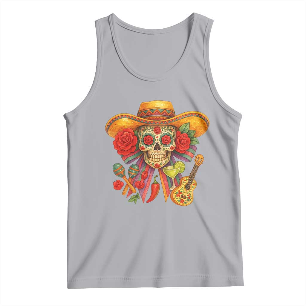 Funny Cinco De Mayo Sugar Skull Sombrero Hat Bow Tank Top