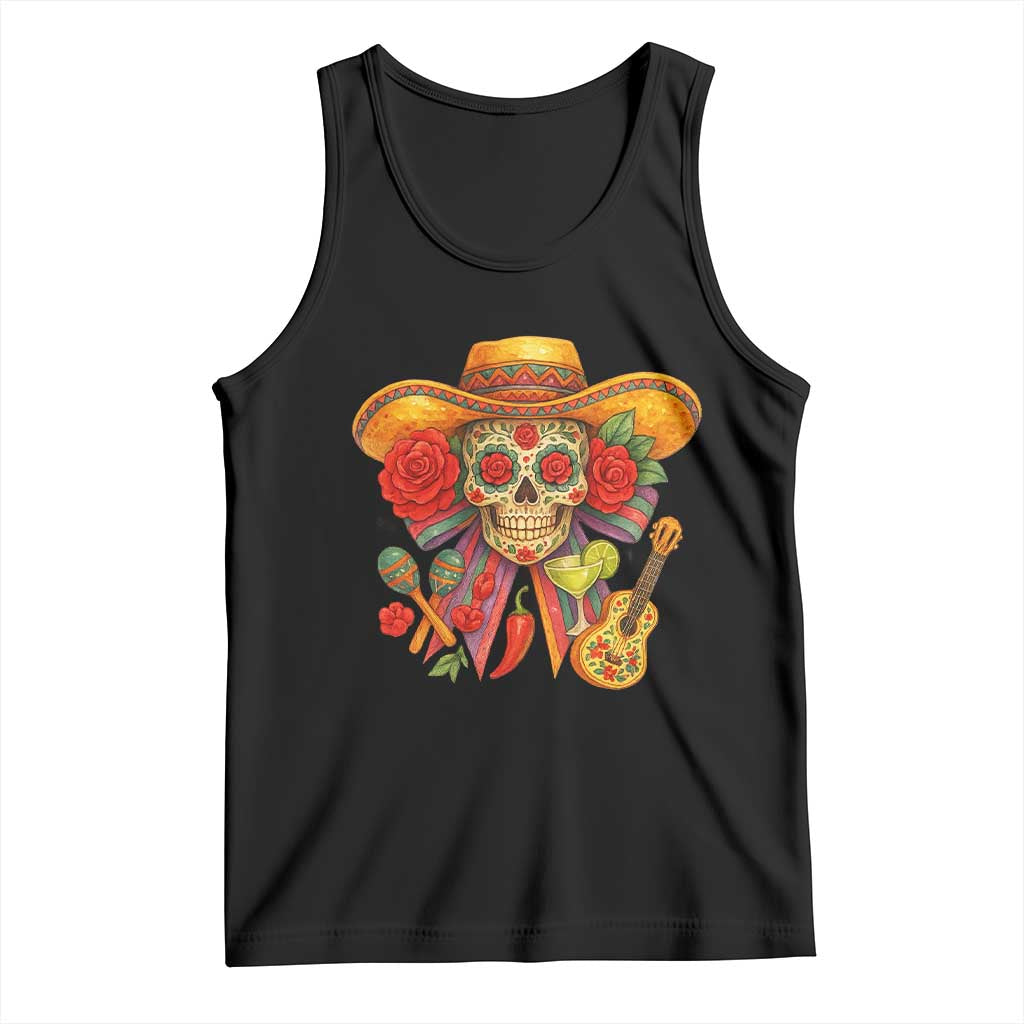 Funny Cinco De Mayo Sugar Skull Sombrero Hat Bow Tank Top