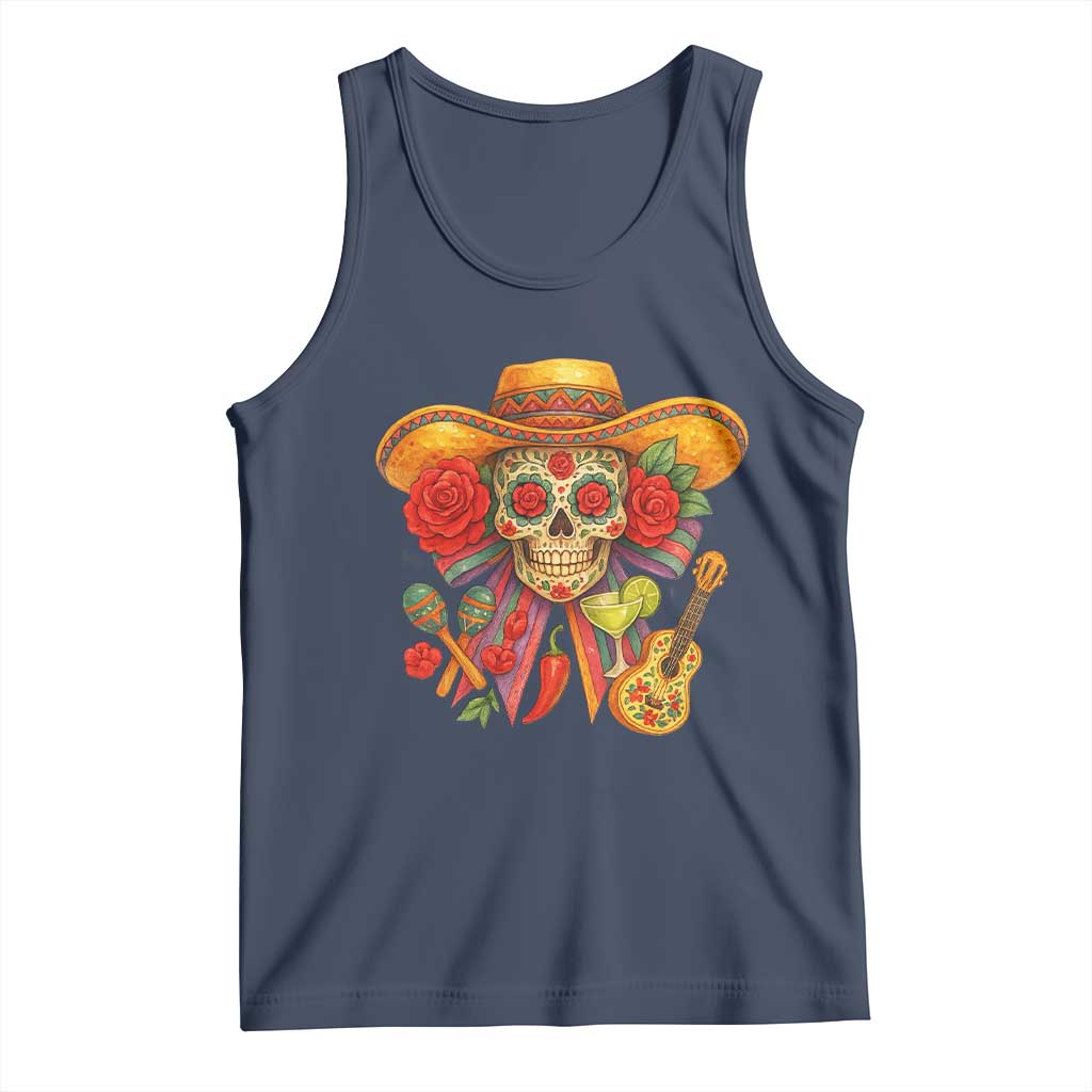 Funny Cinco De Mayo Sugar Skull Sombrero Hat Bow Tank Top