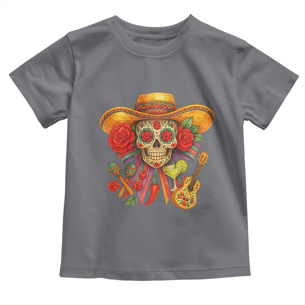 Funny Cinco De Mayo Sugar Skull Sombrero Hat Bow Toddler T Shirt