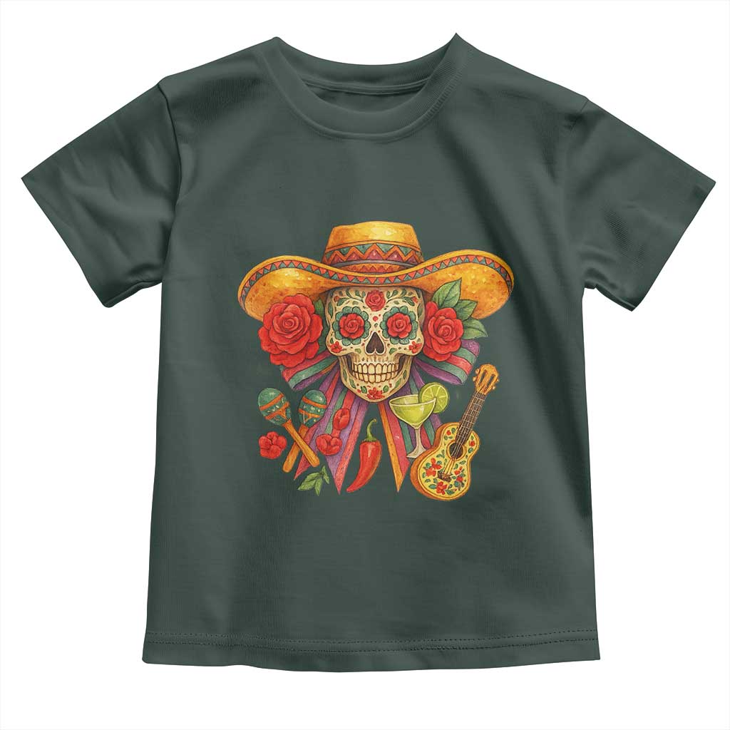 Funny Cinco De Mayo Sugar Skull Sombrero Hat Bow Toddler T Shirt