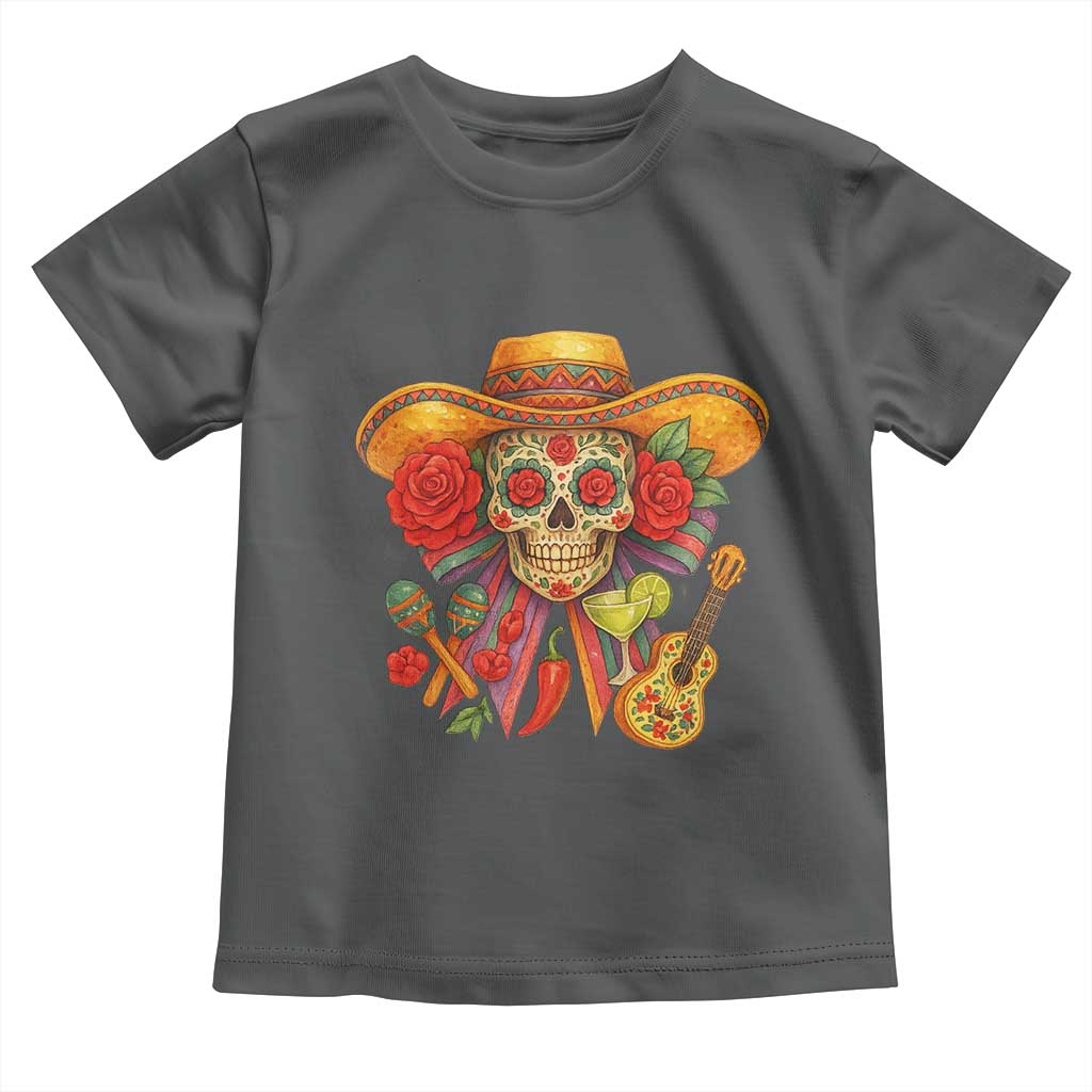 Funny Cinco De Mayo Sugar Skull Sombrero Hat Bow Toddler T Shirt